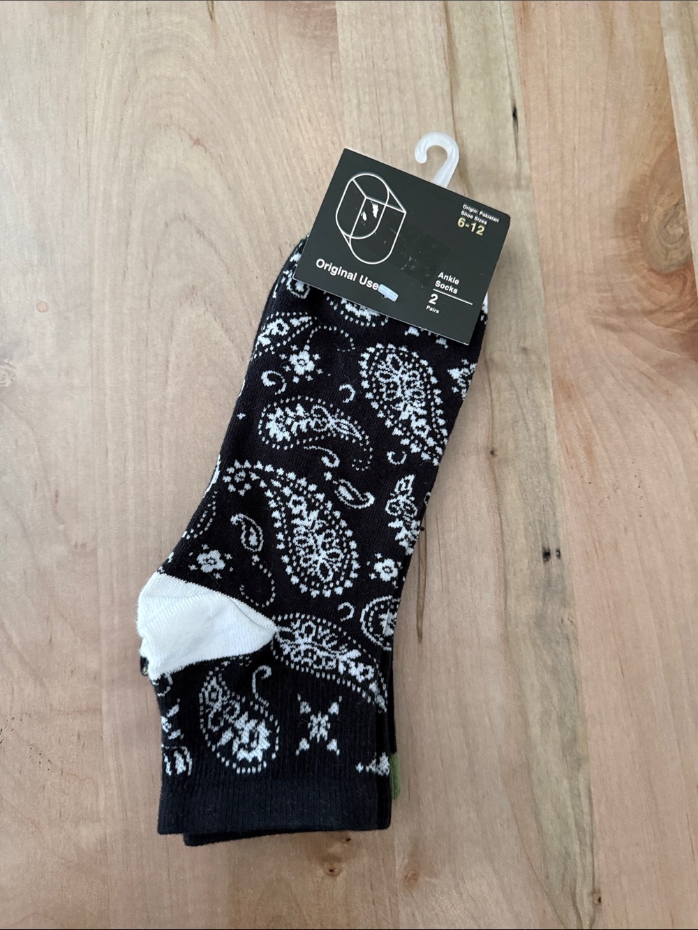 Original Use Black & White Paisley Ankle Socks